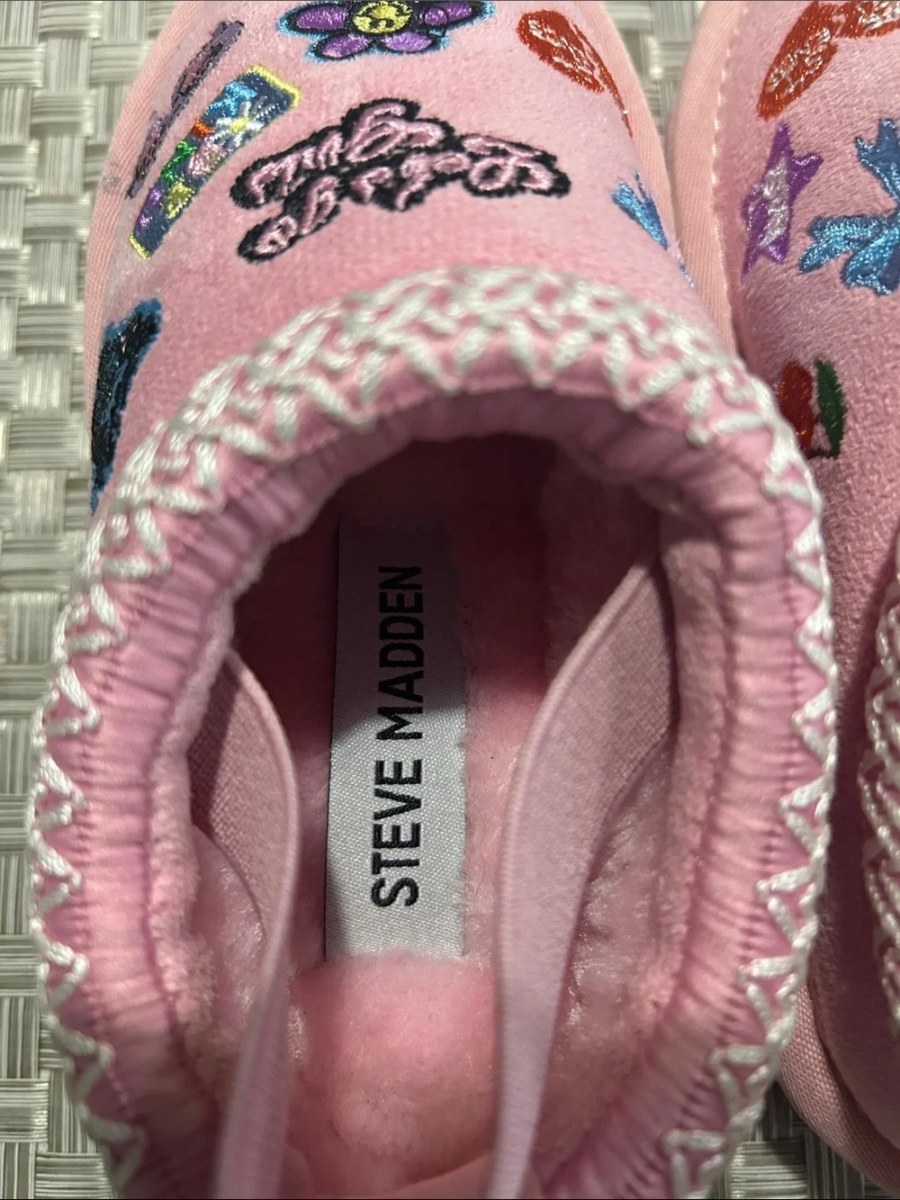 Steve Madden Pink Embroidered Kids Slip-On Slippers